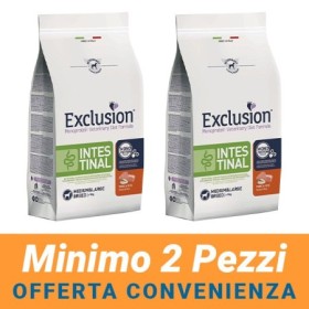 MINIMO 2 CONFEZIONI - Exclusion Cane Monoproteico Veterinary Diet Intestinal Adulto Medium/Large Maiale e Riso Sacco 12 Kg