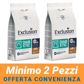 MINIMO 2 CONFEZIONI - Exclusion Cane Monoproteico Veterinary Diet Diabetic Adulto Medium e Large  Maiale/Piselli 12 kg