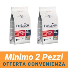 MINIMO 2 CONFEZIONI - Exclusion Dog Hepatic Gusto Maiale Alimento Secco Dietetico per Cane Adulto Tutte le Taglie Formato 12Kg