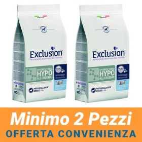 MINIMO 2 CONFEZIONI - Exclusion Cane Monoproteico Veterinary Diet Hydrolized Hypoallergenic Adulto Medium&Large Pesce/Mais 12kg