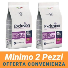 MINIMO 2 CONFEZIONI - Exclusion Cane Monoproteico Veterinary Diet Hypoallergenic Adulto Small Maiale e Piselli Sacco 7 Kg