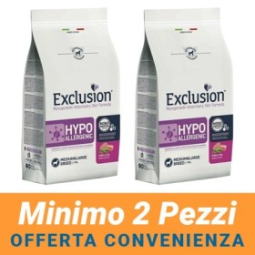 MINIMO 2 CONFEZIONI - Exclusion Cane Monoproteico Veterinary Diet Hypoallergenic Adulto Medium/Large Maiale Sacco da 12 Kg