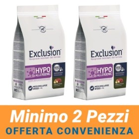 MINIMO 2 CONFEZIONI - Exclusion Cane Monoproteico Veterinary Diet Hypoallergenic Adulto Medium/Large Cavallo/Patate Sacco 12.5