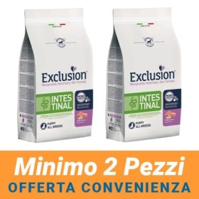 MINIMO 2 CONFEZIONI - Exclusion Cane Monoproteico Veterinary Diet Intestinal Puppy All Breeds Gusto Maiale e Riso Sacco 12 Kg