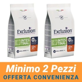 MINIMO 2 CONFEZIONI - Exclusion Cane Monoproteico Veterinary Diet Intestinal Adulto Small Maiale e Riso Sacco 7 kg