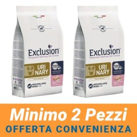 MINIMO 2 CONFEZIONI - Exclusion Cane Monoproteico Veterinary Diet Urinary Adulto Medium/Large Maiale, Sorgo,Riso Sacco 12 kg