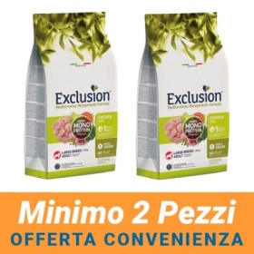 MINIMO 2 CONFEZIONI - Exclution Mediterraneo Monoproteico Cane Adult Large Breed Noble Grain Gusto Pollo Crocchette Sacco 12 kg