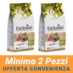 MINIMO 2 CONFEZIONI - Exclution Mediterraneo Monoproteico Cane Adult Medium Breed Noble Grain Gusto Agnello Crocchette Sacco 12