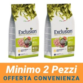MINIMO 2 CONFEZIONI - Exclution Mediterraneo Monoproteico Cane Adult Medium Breed Noble Grain Gusto Pollo Crocchette Sacco 12 kg