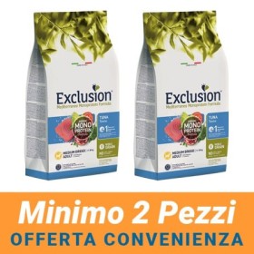 MINIMO 2 CONFEZIONI - Exclution Mediterraneo Monoproteico Cane Adult Medium Breed Noble Grain Gusto Tonno Crocchette Sacco 12 kg