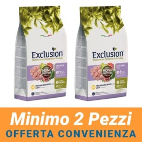MINIMO 2 CONFEZIONI - Exclusion Cane Mediterraneo Monoproteico Adulto Medium&Large Light Gusto Pollo Sacco 12,5 kg