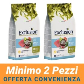 MINIMO 2 CONFEZIONI - Exclusion Cane Mediterraneo Monoproteico Puppy Medium Gusto Tonno Sacco 12.5 Kg