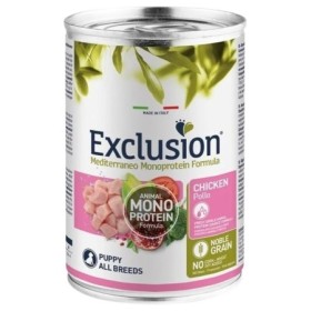 Exclusion Mediterraneo Puppy Gusto Pollo Alimento Umido Completo per Cucciolo di Cane Tutte le Taglie Formato 400 g