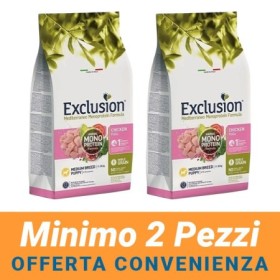 MINIMO 2 CONFEZIONI - Exclusion Cane Mediterraneo Monoproteico Puppy Medium Gusto Pollo Sacco 12 Kg