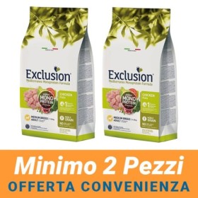 MINIMO 2 CONFEZIONI - Exclution Mediterraneo Monoproteico Cane Adult Small Breed Noble Grain Gusto Pollo Crocchette Sacco  7 kg