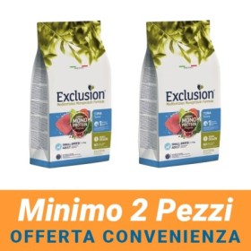 MINIMO 2 CONFEZIONI - Exclution Mediterraneo Monoproteico Cane Adult Small Breed Noble Grain Gusto Tonno Crocchette Sacco 7 kg