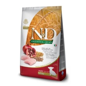 Farmina N&D Ancestral Grain Puppy Mini Cane Gusto Pollo,Farro,Avena,Melograno Crocchette per Cani Cuccioli e Cagne Sacco 2.5 kg
