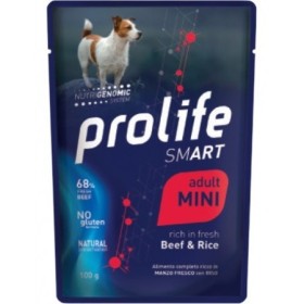 Prolife Dog Adult Mini Gusto Beef & Rice Alimento Umido Completo per Cane Adulto di Taglia Piccola Formato 100g