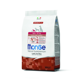 Monge Mini Puppy & Junior Monoprotein Agnello Riso Alimento Secco Completo per Cane Mini Formato 800 g