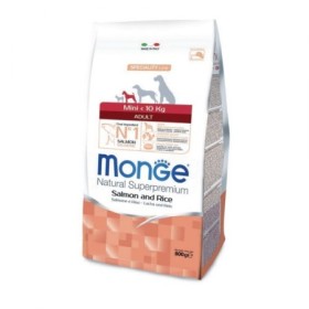 Monge Natural Superpremium Mini Adult Monoprotein Salmone Riso Alimento Secco Completo per Cane Mini Formato 800 g