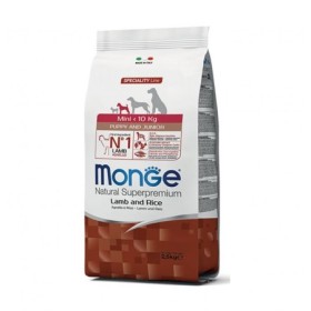 Monge Mini Puppy & Junior Monoprotein Agnello Riso Alimento Secco Completo per Cane Mini Formato 2,5 kg