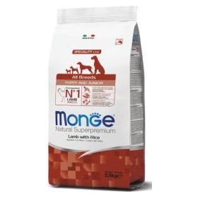 Monge Natural Superpremium Puppy & Junior All Breeds Gusto Agnello e Riso Crocchette Alimento Secco per Cani Sacco 2,5 Kg