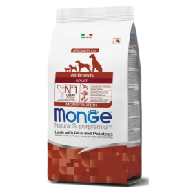 Monge Natural Superpremium All Breeds Adult Gusto Agnello, Riso Patate Crocchette Alimento Secco per Cani Adulti Sacco 2,5 kg