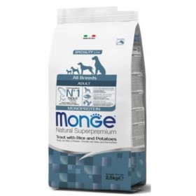 Monge Natural Superpremium Adult All Breeds Gusto Trota,Riso,Patate Crocchette Alimento Secco Completo per Cani Sacco 2,5 Kg