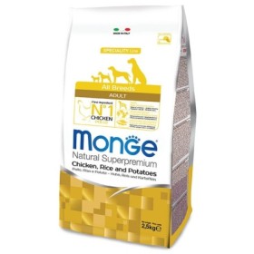 Monge Natural Superpremium Adult All Breeds Gusto Pollo,Riso,Patate Crocchette Alimento Secco Completo per Cani Sacco 2,5 Kg