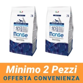 MINIMO 2 CONFEZIONI - Monge Natural Superpremium Medium Puppy Gusto Pollo Crocchette per Cucciolo di Cane Taglia Media 12kg