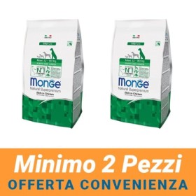 MINIMO 2 CONFEZIONI - Monge Natural Superpremium Maxi Puppy & Junior Pollo Crocchette per Cucciolo Taglia Maxi fino a 12m 12kg