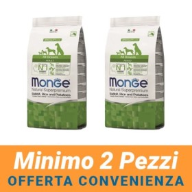 MINIMO 2 CONFEZIONI - Monge Natural Superpremium Adult All Breeds Gusto Coniglio,Riso,Patate Crocchette Completo per Cani,12 Kg
