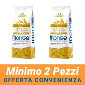 MINIMO 2 CONFEZIONI - Monge Natural Superpremium Adult All Breeds Gusto Tacchino,Riso,Patate Crocchett per Cani Sacco 12 Kg