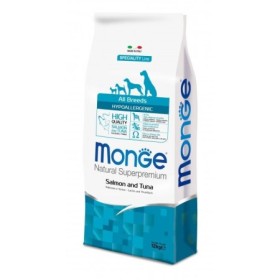Monge Natural Superpremium Hypoallergenic Dog All Breeds Salmone Tonno Cibo Secco Dietetico Monoproteico Cane Adulto 2,5kg