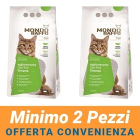 MINIMO 2 CONFEZIONI - Mondo Baffo Lettiera Agglomerante Fine Profumo Limone Formato 7,5 L per Gatto