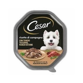 Cesar Ricette di Campagna Con Tenero Tacchino Manzo ed Erbe  Cibo Umido Per Cani Vaschetta 150 Gr
