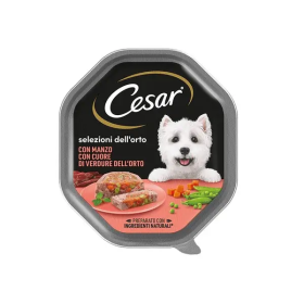 Cesar Selezioni dell'Orto Con Manzo e Cuore di Verdure Cibo Umido Per Cani Vaschetta 150 gr