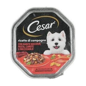 Cesar Ricette Di Campagna Con Manzo Pasta e Carote In Salsa Cibo Umido Per Cani Vaschetta 150 gr