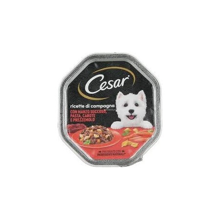 Cesar Ricette Di Campagna Con Manzo Pasta e Carote In Salsa Cibo Umido Per Cani Vaschetta 150 gr