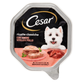 Cesar Ricette Classiche Con Tenero Vitello e Pollo Cibo Umido per Cani Vaschetta 150 gr