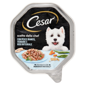 Cesar Scelta Dello Chef Alla Griglia Con Pesce Bianco Riso Integrale e Verdure Cibo Umido Per Cani Vaschetta 150 Gr