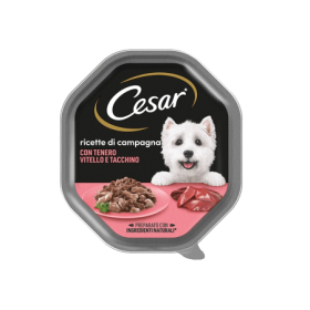 Cesar Ricette Di Campagna Con Vitello e Tacchino In Salsa Cibo Umido Per Cani Vaschetta 150 gr