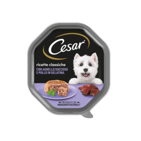 Cesar Ricette Classiche Con Agnello e Pollo in Gelatina Cibo Umido Per Cani Vaschetta 150 gr