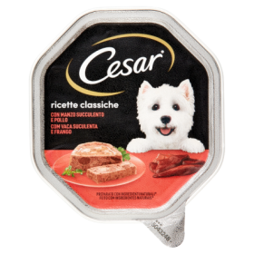 Cesar Ricette Classiche Con Manzo Succulento e Pollo Cibo Umido Per Cani Vaschetta 150 gr