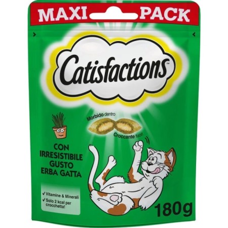 Catisfactions Con Erba Gatta Snack Per Gatti Maxi Pack Bustina 180 Gr Alimento Umido per Gatti