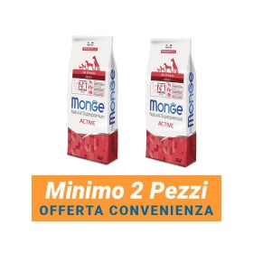 MINIMO 2 CONFEZIONI - Monge Natural Superpremium All Breeds Adult Active Pollo Crocchette per Cani Adulti Razza Attiva,12kg